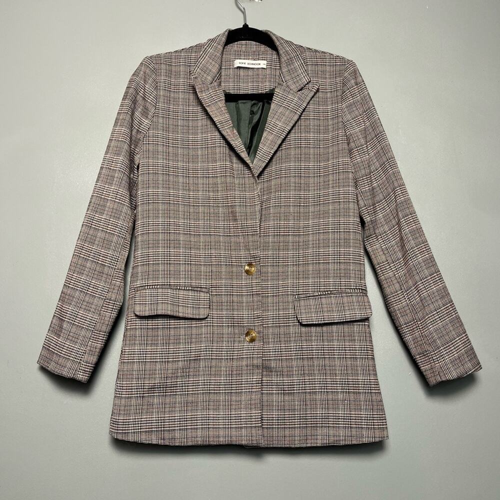 Sophie Schnoor Gray Plaid Women's Blazer 2 Button Oversized Fit Size XS Career